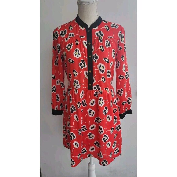 Juicy Couture Casual Floral Long Sleeves Mini Red Dress Size 2 - Picture 9 of 9